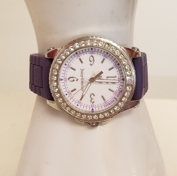 JUICY COUTURE PEDIGREE Y2K CRYSTAL FACE & PURPLE SILICONE BAND LADIES WATCH main image 4